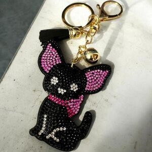 Cute Cartoon Chihuahua Keychain Rhinestone Animal Pet Dog Bag Backpack Charm